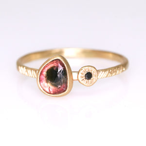 "Rosa": 14K watermelon tourmaline and black diamond ring