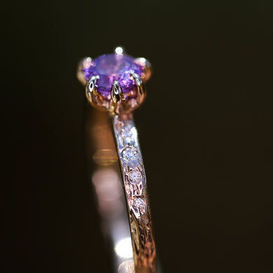 Ophelia ring: 14K rose gold, violet sapphire & diamond ring