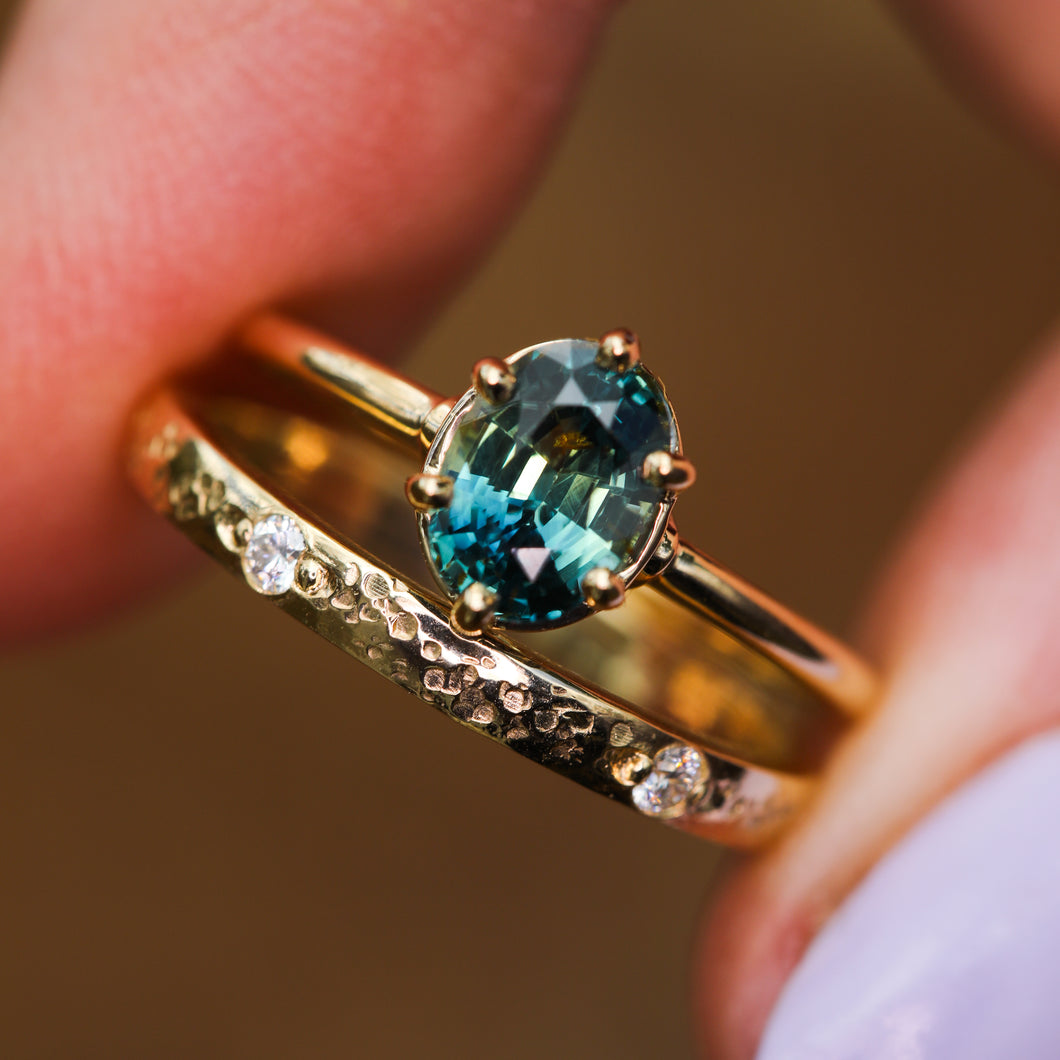 Sonnet ring with parti/color change sapphire (one of a kind)