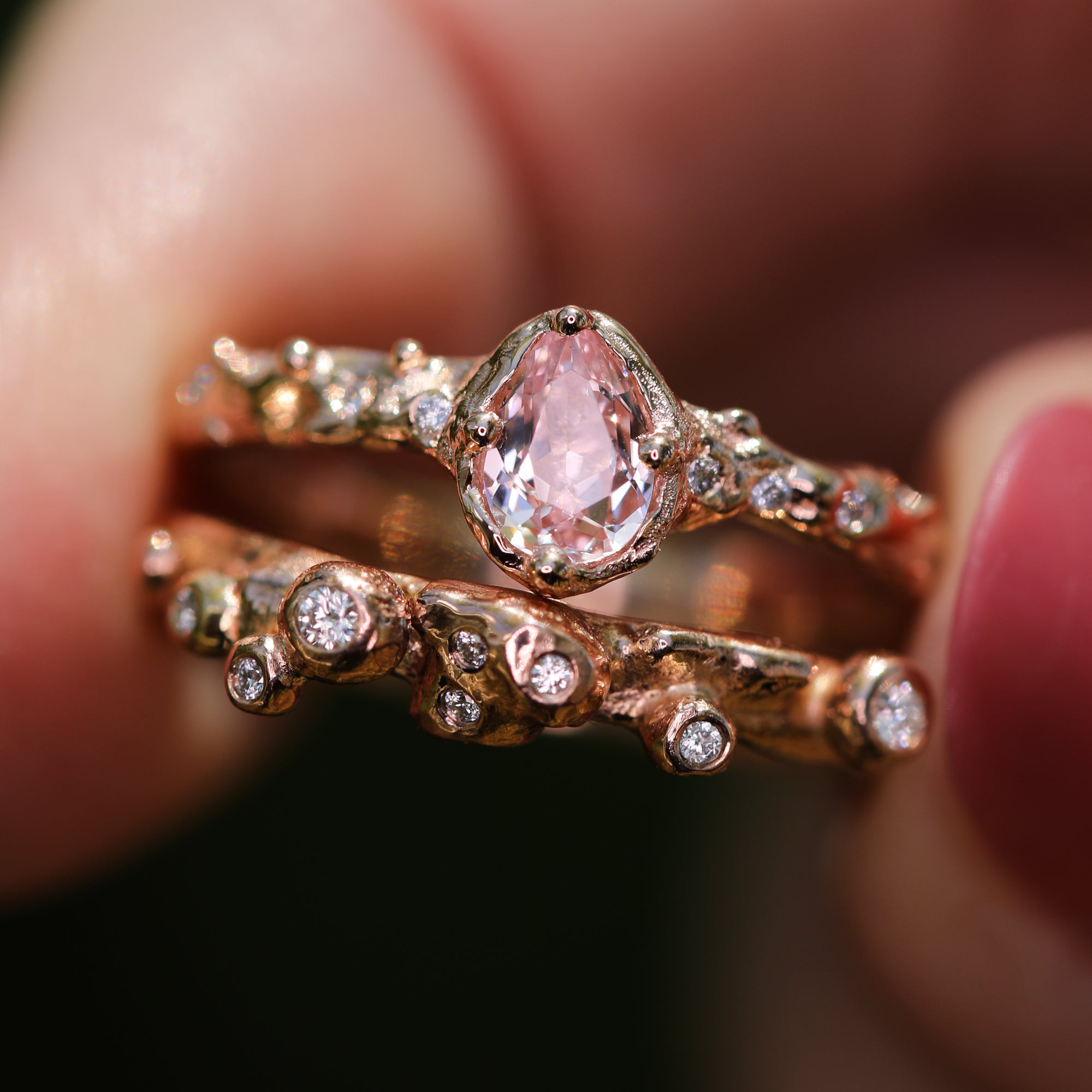 Dahlia ring: 14K lab pink sapphire & diamond ring