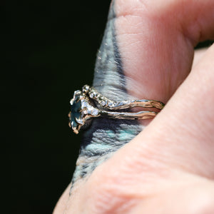 Wisteria ring: 3-stone Montana sapphire in 14K palladium white gold