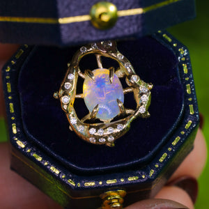 The Wildflower: 14K gold, Australian opal and diamond pendant