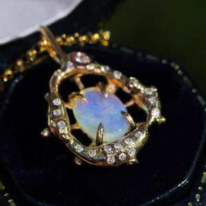 The Wildflower: 14K gold, Australian opal and diamond pendant
