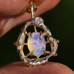 The Wildflower: 14K gold, Australian opal and diamond pendant