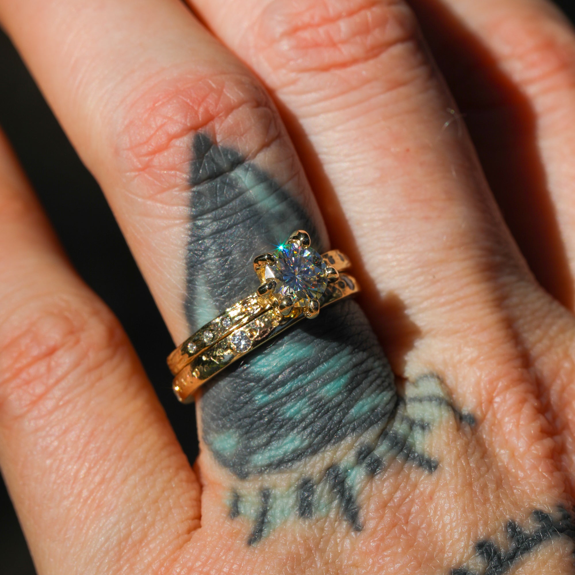 Three stone moissanite engagement ring rose gold 14K/18K moissanite ri –  Ohjewel