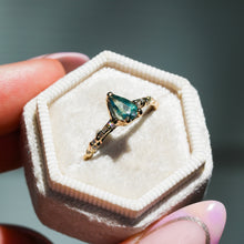 Load image into Gallery viewer, Azalea: 14k yellow gold &amp; pear teal opalescent sapphire ring