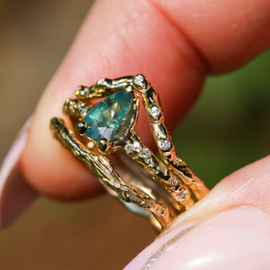 Azalea: 14k yellow gold & pear teal opalescent sapphire ring