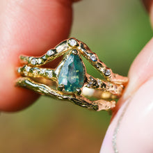 Load image into Gallery viewer, Azalea: 14k yellow gold &amp; pear teal opalescent sapphire ring