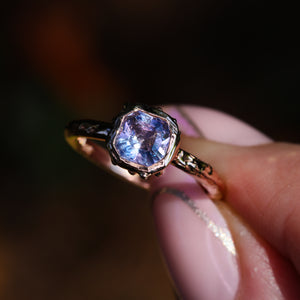 Inflorescence ring: lavender Montana sapphire in 14K rose gold