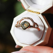 Load image into Gallery viewer, Calendula ring: Raw Montana sapphire &amp; diamonds in 14K rose gold