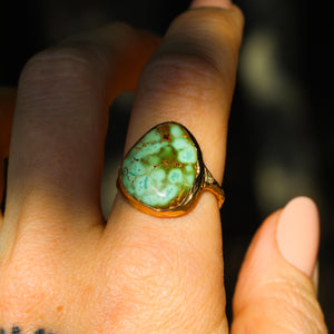 The Wanderlust: 14k gold and Cheyenne turquoise & sapphire ring