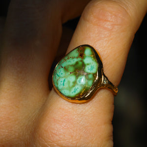 The Wanderlust: 14k gold and Cheyenne turquoise & sapphire ring