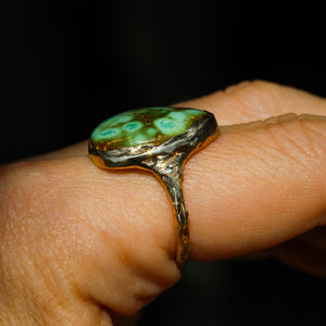 The Wanderlust: 14k gold and Cheyenne turquoise & sapphire ring