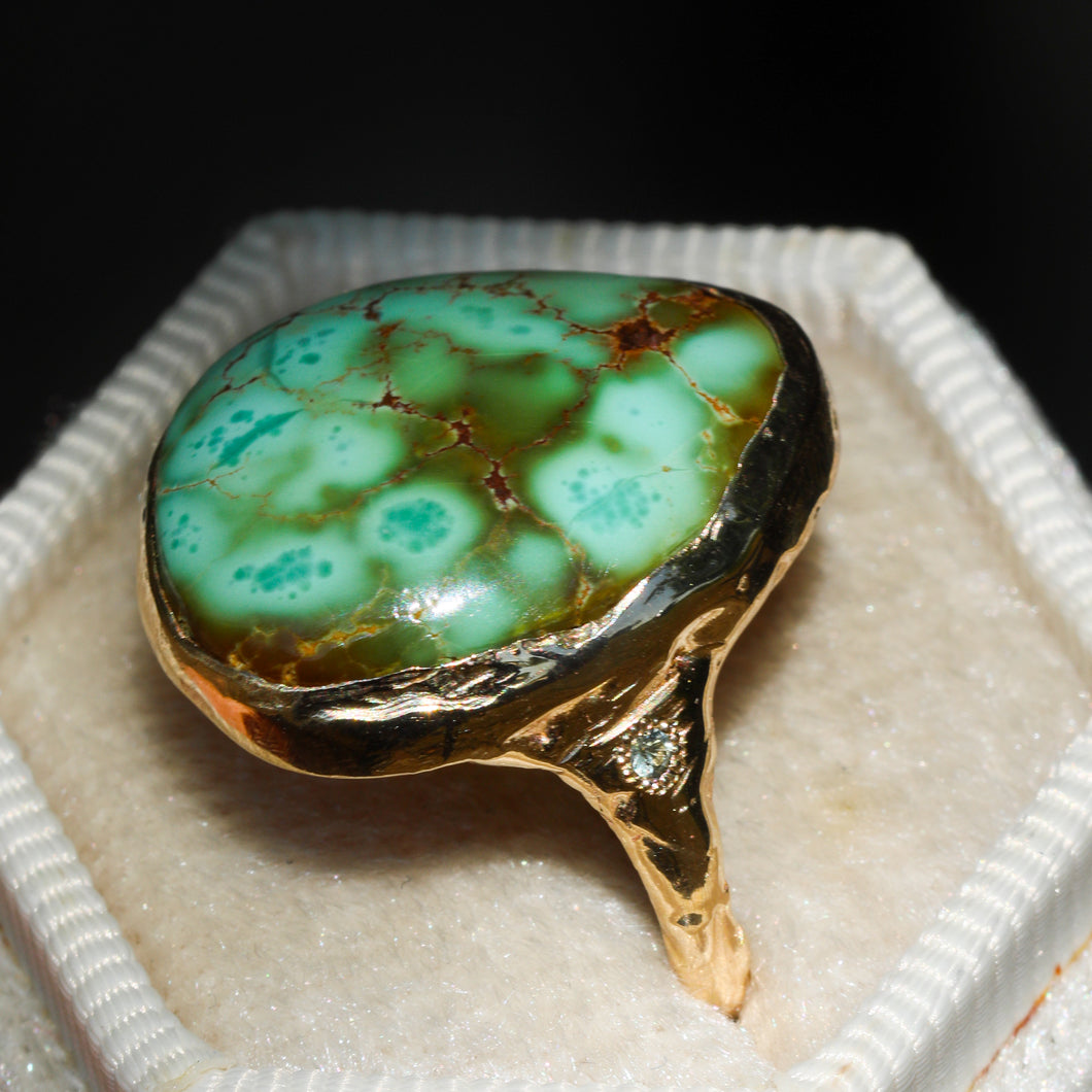 The Wanderlust: 14k gold and Cheyenne turquoise & sapphire ring