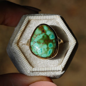 The Wanderlust: 14k gold and Cheyenne turquoise & sapphire ring