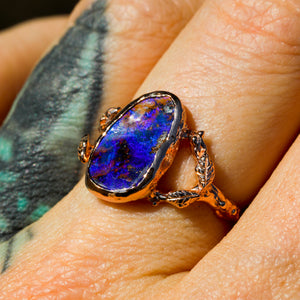 Míriel: 14k rose gold Australian boulder opal ring