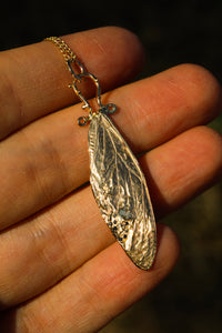 "A wing to set me free": 14K cicada wing pendant