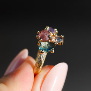 Helene: 14K sapphire cluster ring (one of a kind)
