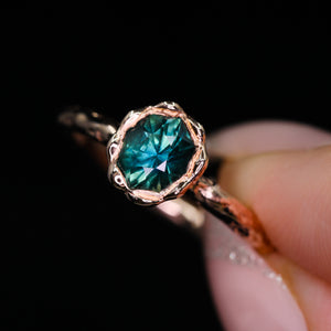 Ondine: 14k hexagon sapphire floral ring