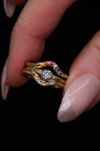 Locklyn ring: 14K gold with diamonds or rainbow sapphires