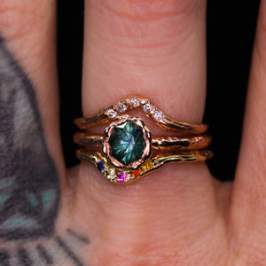 Ondine: 14k hexagon sapphire floral ring