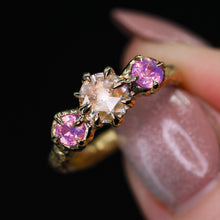 Load image into Gallery viewer, &quot;Amaris&quot; 14k yellow gold moissanite &amp; opalescent sapphire ring