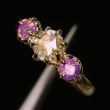 Load image into Gallery viewer, &quot;Amaris&quot; 14k yellow gold moissanite &amp; opalescent sapphire ring