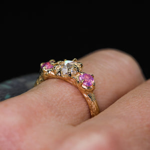 "Amaris" 14k yellow gold moissanite & opalescent sapphire ring