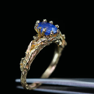 "Reverie" 14k periwinkle/blue opalescent sapphire & diamond ring set