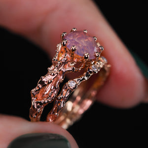 "Reverie" 14k rose gold pink opalescent sapphire & diamond ring set
