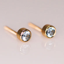 Load image into Gallery viewer, &quot;Versailles&quot;: 14K yellow gold blue Montana sapphire earrings with threaded posts/backs (~0.35 ct)