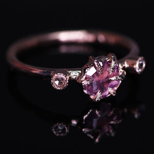 "Astara": 14K rose gold sapphire engagement (or fancy right hand) ring; size 6