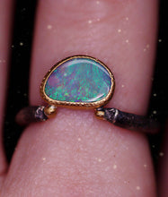 Load image into Gallery viewer, “Adin”: 22K gold &amp; silver natural Australian opal ring; one of a kind (size 8)