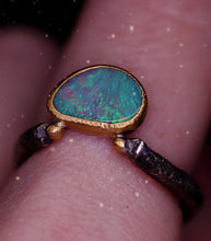 Load image into Gallery viewer, “Adin”: 22K gold &amp; silver natural Australian opal ring; one of a kind (size 8)