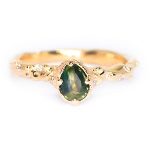 Dahlia ring: 14K yellow gold, parti sapphire & diamond ring (one of a kind)