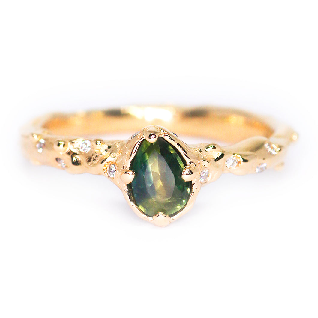 Dahlia ring: 14K yellow gold, parti sapphire & diamond ring (one of a kind)