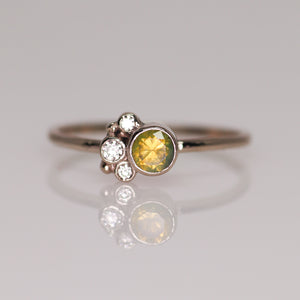 Flora ring with parti/bicolor chartreuse Madagascar sapphire (one of a kind)