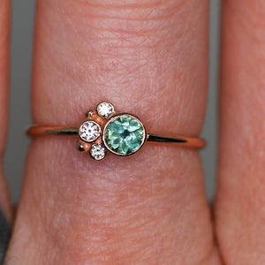 Flora ring with parti teal Australian sapphire in 14K rose gold (one of a kind)