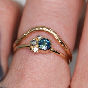 Flora ring with parti blue Australian sapphire in 14K yellow gold (one of a kind)