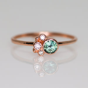 Flora ring with parti teal Australian sapphire in 14K rose gold (one of a kind)