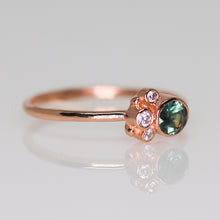 Load image into Gallery viewer, Flora ring with parti teal Australian sapphire in 14K rose gold (one of a kind)