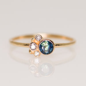 Flora ring with parti blue Australian sapphire in 14K yellow gold (one of a kind)