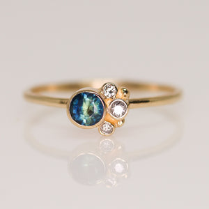Flora ring with parti blue Australian sapphire in 14K yellow gold (one of a kind)