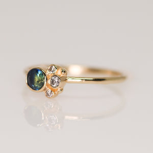 Flora ring with parti blue Australian sapphire in 14K yellow gold (one of a kind)