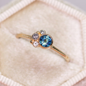Flora ring with parti blue Australian sapphire in 14K yellow gold (one of a kind)