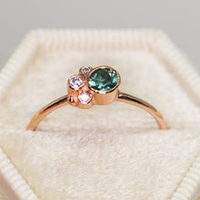 Load image into Gallery viewer, Flora ring with parti teal Australian sapphire in 14K rose gold (one of a kind)