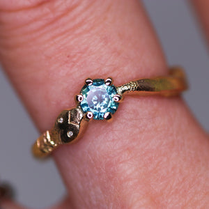 Aila ring: 14K yellow gold parti/teal sapphire snake ring (one of a kind)