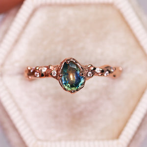 Dahlia ring: 14K rose gold, parti sapphire & diamond ring (one of a kind)