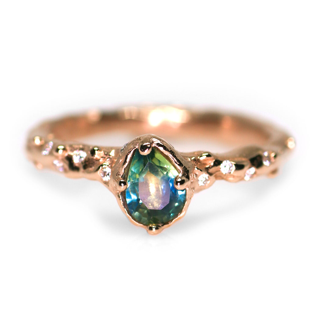 Dahlia ring: 14K rose gold, parti sapphire & diamond ring (one of a kind)