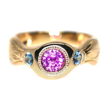 Load image into Gallery viewer, Tendril: 14K Madagascar sapphire signet ring (one of a kind)